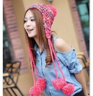 2013 New Brand Warm&Beautiful Winter Knitted Wool Hat Women's Four pompon Kintting Lady Beanie Hats Wholesale Free Shipping