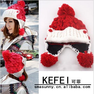 2013 New Brand Warm&Beautiful Winter Knitted Wool Hat Women's lei feng  Lady pompon Beanie Hats Wholesale