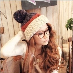 2013 New Brand Warm&Beautiful Winter Women's Cap  Color matching  Kintting Lady Beanie HatsFree Shipping