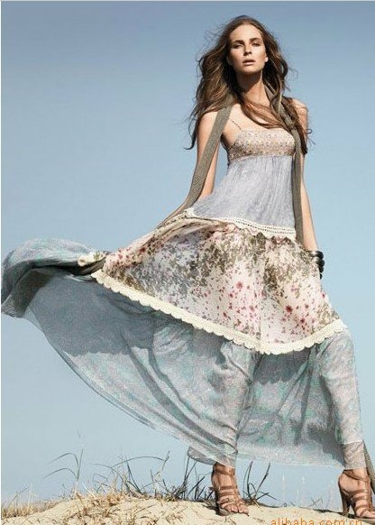 2013 new Broken beautiful water blue Bohemian dress/skirt with shoulder-straps free shipping