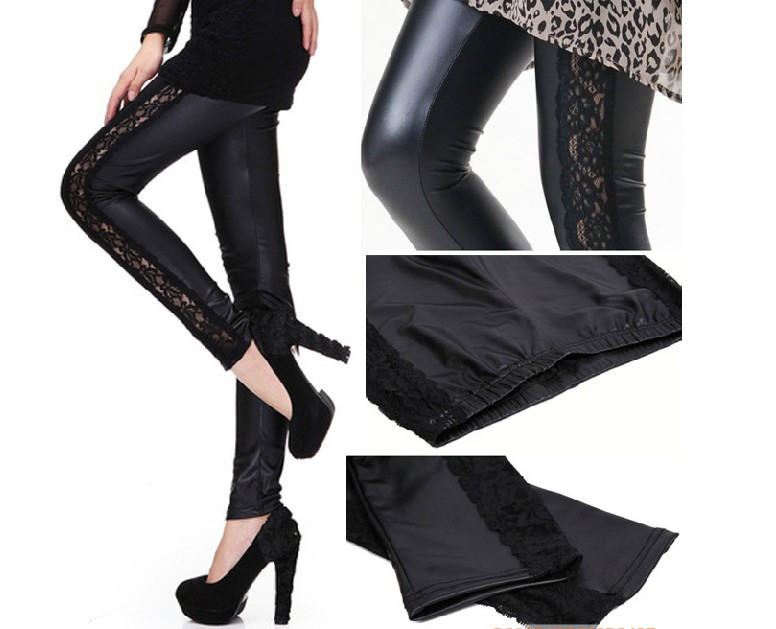 2013 new  bud silk joining together play high imitation leather pants women's fashion long pants