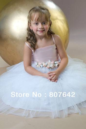 2013 new chiffion A-line small Flower design beading Flower girl dresses girls party dresses Custom-size/color Sky-1091