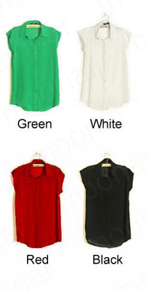 2013 NEW Chiffon Women's Blouse Loosen Candy Color OL Sleeveless T Shirt E0829
