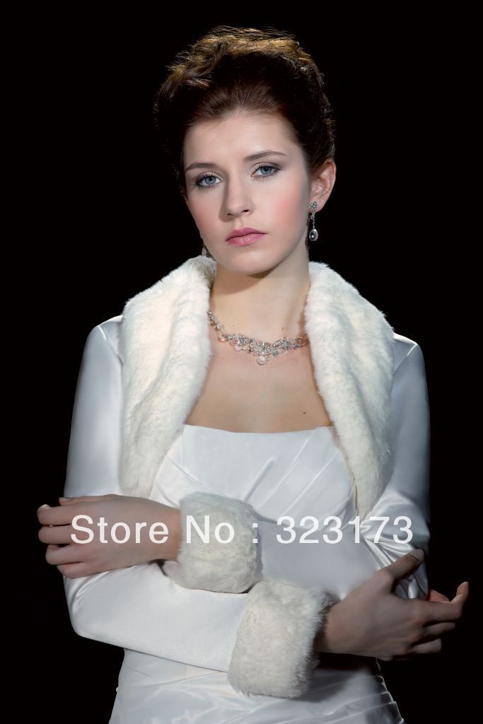 2013 New Collection Long Sleeve Wedding Jacket  White Faux Fur Stole