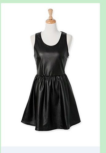 2013 new Costume sleeveless o-neck vest short skirt slim waist expansion skirt leather one-piece dress rockabilly