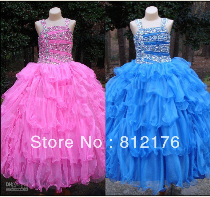 2013 New custom made Beautiful beaded ball gown magenta hunter flower girl dresses prom party dress girls pageant dress