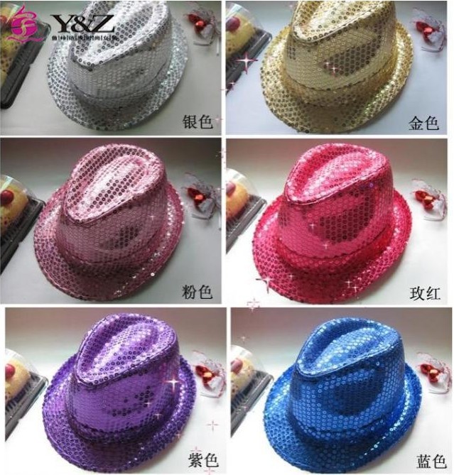 2013 New Dancing wear hip-hop jazz dance sexy costumes singer small fedoras paillette hats costumes Accessories free shipping