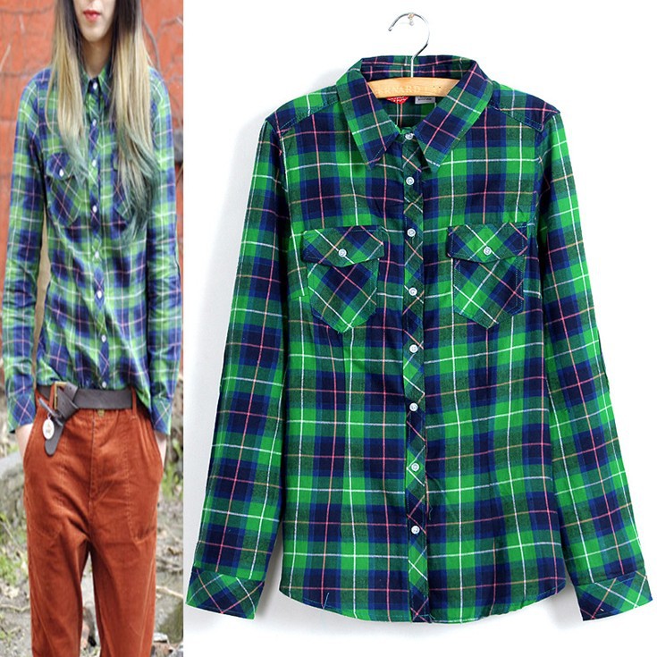 2013 new dark green, pure cotton plaid shirt /1 piece Free shipping/DZ091