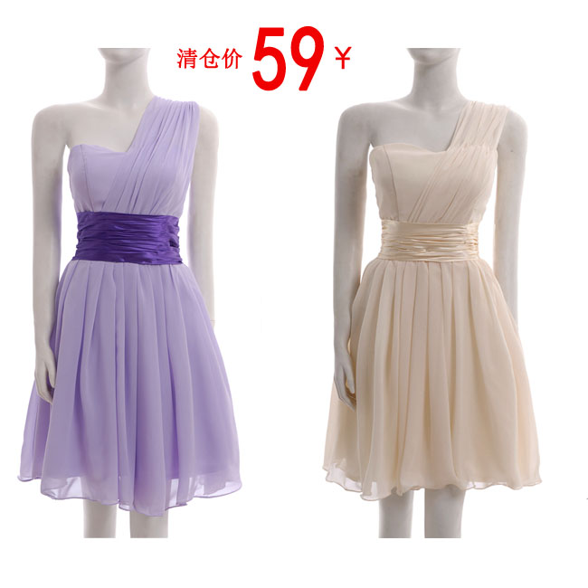 2013 New Designer A-line One Shoulder Knee Length Chiffon Made Already Bridesmaid Dress , Evening Party Dresses