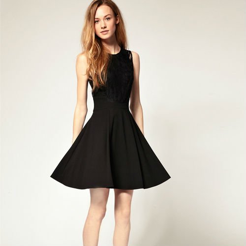2013 new dress SCOOP NECK LACE INSERT ZIPPER BACK SKATER DRESS