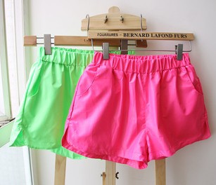 2013 new European and American fashion Harajuku pondering Colorful bright fluorescent color silk slip shorts straight