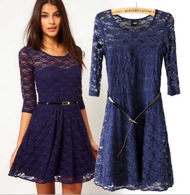 2013 NEW excellent quality, European style half sleeve lace dress with belt