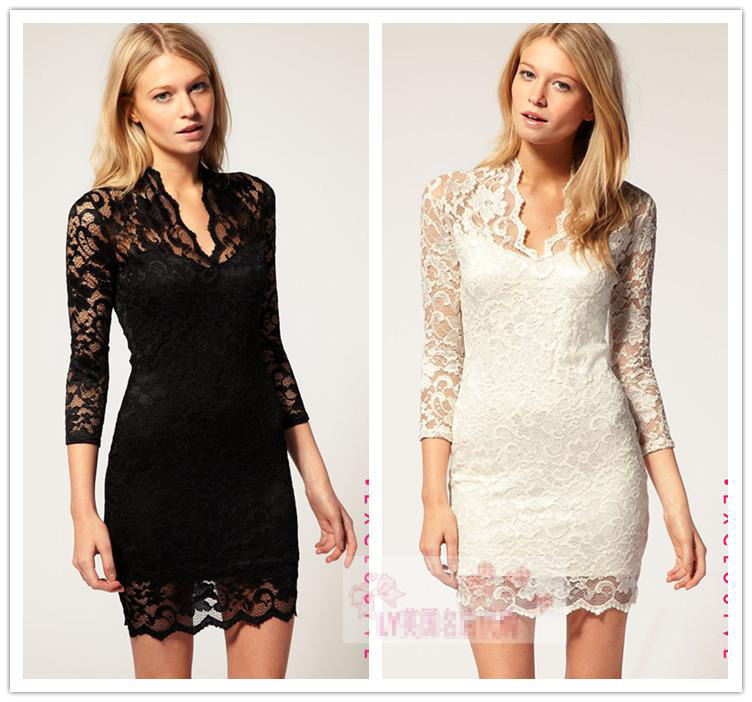 2013 NEW excellent quality, European style V-neck SEXY bodycon lace dress