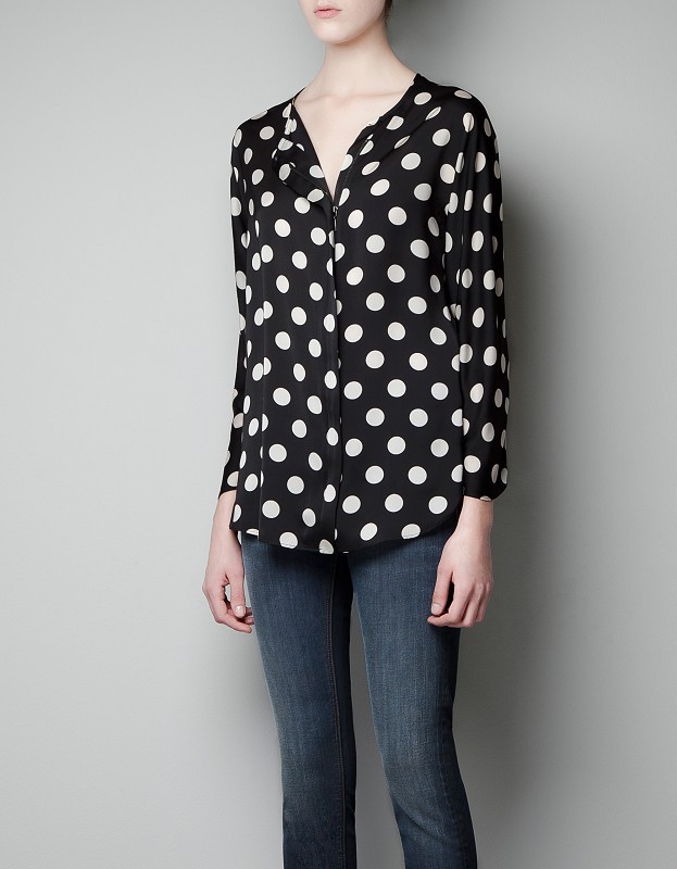 2013 NEW excellent quality, fashion polka dot zipper long sleeve chiffon ladies blouse shirt