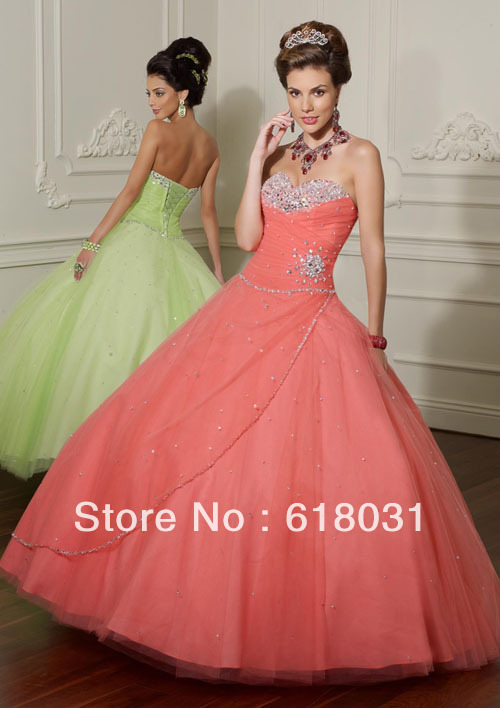 2013 New Exquisite sweetheart neck Beaded tulle orange puffy quinceanera 15 dresses Style ML-88016