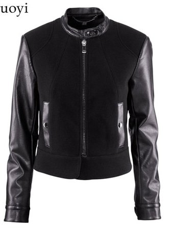 2013 new  Fall and winter clothes casual stitching PU long-sleeved leather short jacket  ladies' jacket  fashion jacket 6size