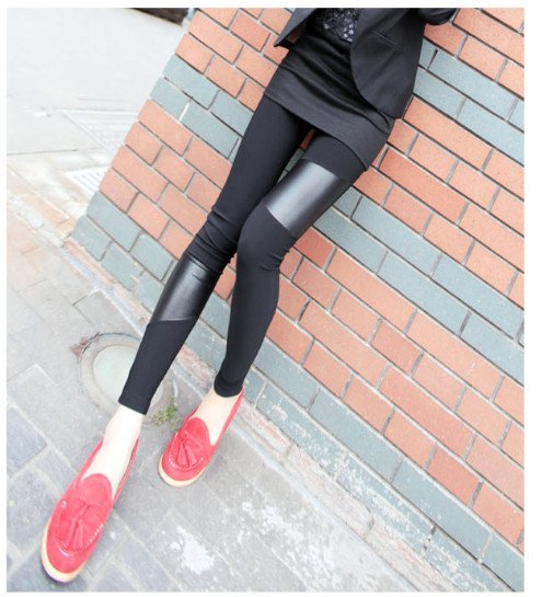 2013 new fall knee asymmetrical faux leather stitching influx of women new leggings   Free shipping