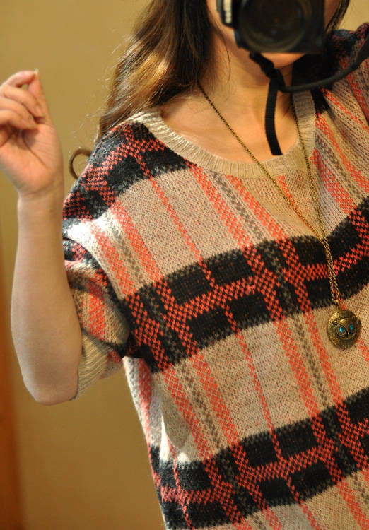 2013 New fashion arrival plaid fashion vintage long batwing sleeve stripe pullover shirt sweater for women/purple orange/sr65