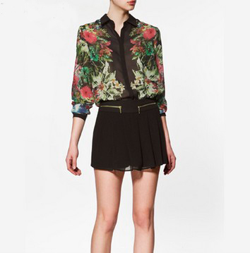 2013 New Fashion Big Flower Printed Vintage Shirt