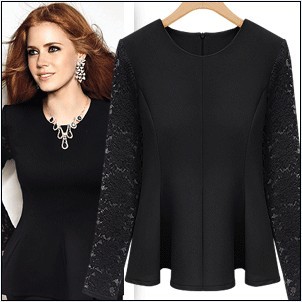2013 New fashion European ZA** Women o-neck lace patchwork Blouse tops pullover long-sleeve basic shirt Free Shipping L1350