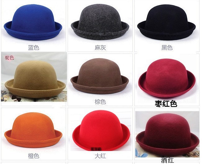 2013 new fashion fedora hats women wool felt bowler hats for women roll up hem performance cap