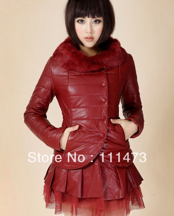 2013 new fashion fur collar detachable lace skirt cotton-padded jacket PU wadded jacket free shipping by express