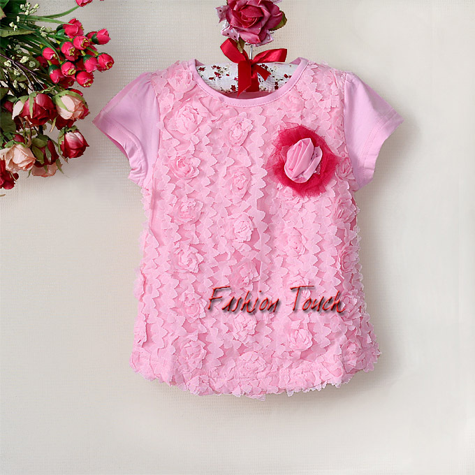 2013 New Fashion Girl T Shirt  Pink Printed Kids Flower Tshirt With  Short Sleeve For Children Clothing Ready Stock F130105-22