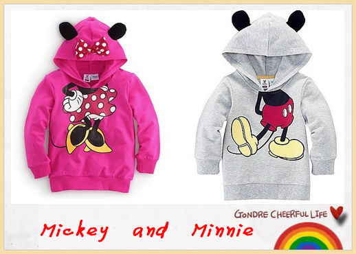2013  NEW fashion kids long sleeve Mickey and Minnie casual hoodie coat/boy girl novelty Sweatshirts kids spring clothing 1Y-6Y