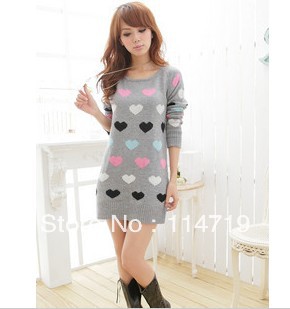 2013 NEW Fashion Korean Women's Ladies Clothing chromophous heart gentlewomen all-match long-sleeve knitwear sweater dress