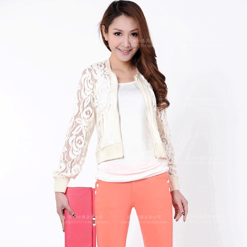 2013 New Fashion Lace Jacket Outerwear Transparent Cutout Full Lace Sunscreen Shirt Cardigan Jacket For Women
