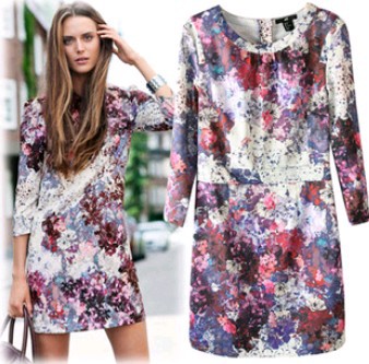 2013 New Fashion Ladies' elegant Floral Print Dresses Vintage cascul slim O neck brand design high quality hot sale