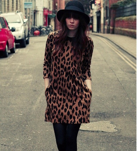 2013 New Fashion Ladies' elegant vantage Leopard Print Dress long sleeve Peter Pan collar shift slim dress cascul sexy dress