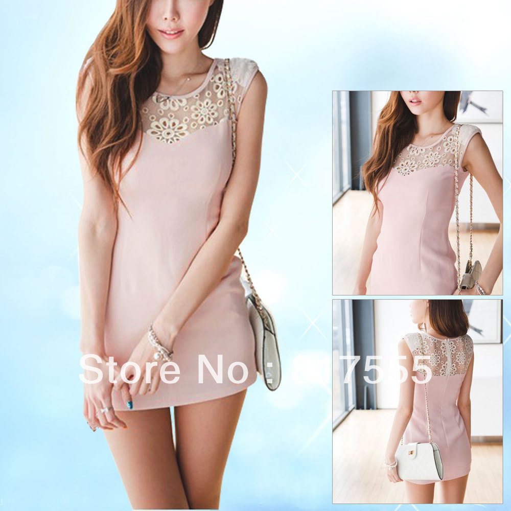2013 NEW Fashion Lady Pale Pink Zip Up Back Form-fitting Padded Shoulder Dress XS
