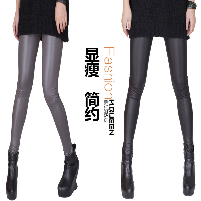2013 new fashion leggings  fashion handsome solid color matt faux leather patchwork elastic cool legging trousers female