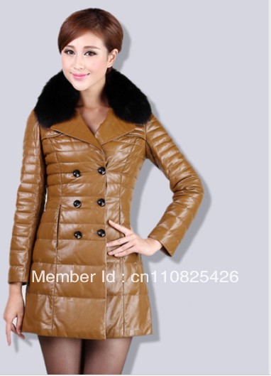 2013 new fashion long ladies coat genuine leather coat best discount