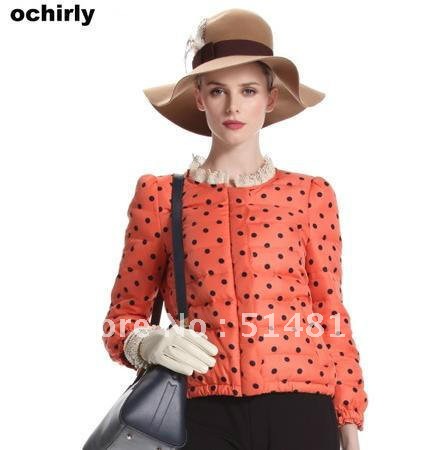 2013 new fashion polka dot removable cap double-breasted long Womens down coat  XXL free shoping 008