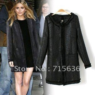 2013 New fashion Quality womens' woolen Vintage gorgeous Single Breasted Trench Jacket coat O neck slim casual elegant