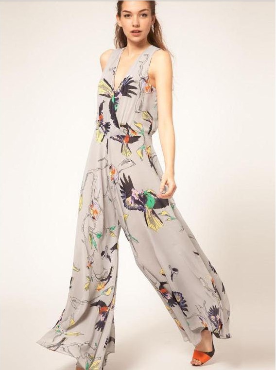 2013 new fashion spring and summer chiffon bird printing lady Jumpsuits