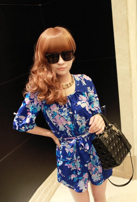 2013 new fashion spring and summer chiffon flower printing lady Jumpsuits