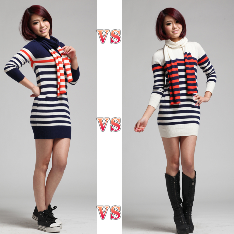 2013 New Fashion Striped Long Sleeve Slim Sweet women's Pullover With Scarf Wool Sweater