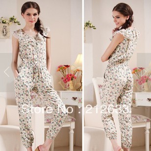 2013 new fashion trendy casual women pastoral print cotton Jumpsuit Tank Sleeveless Overall Ladies' Casual Jumpsuits Rompers