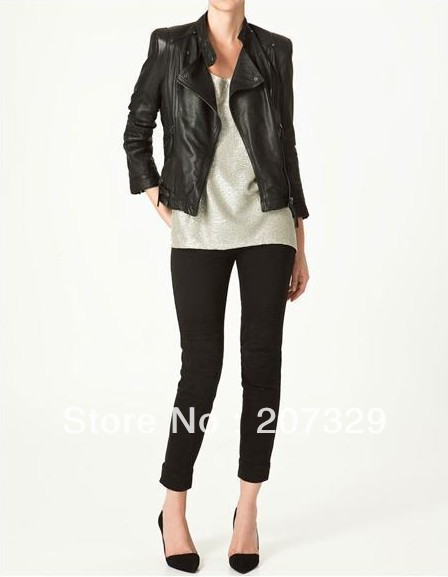 2013 New fashion Vintage Punk PU Women Leather Jackets Zipper Rivet Brand Coat Lapel Casual Outerwear Black Tops classic