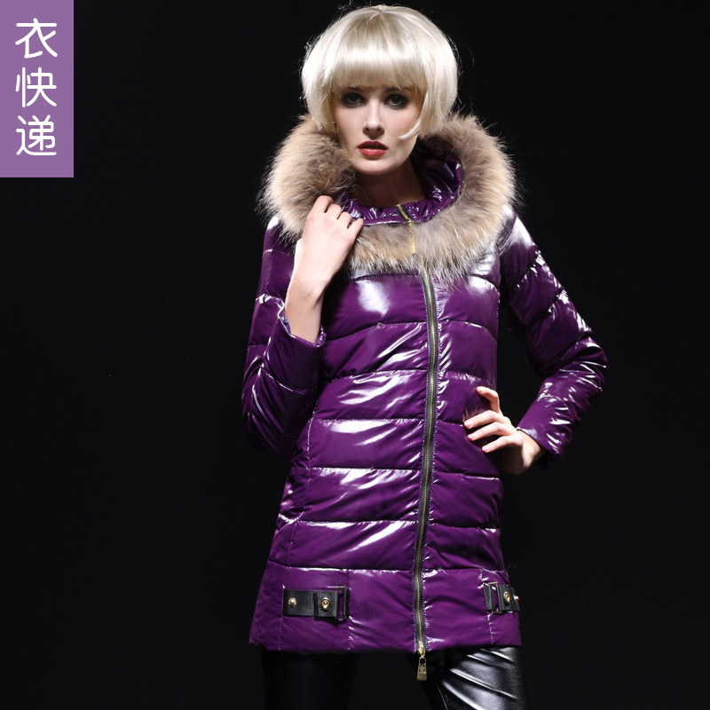 2013 New Fashion winter women Thickening  warm down coat slim large fur collar   medium-long down jacket