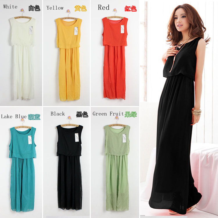 2013 New Fashion Women Bohenmia Pleated Wave Beach Dress Lace Strap Princess Chiffon Maxi Long Dress Free Shipping