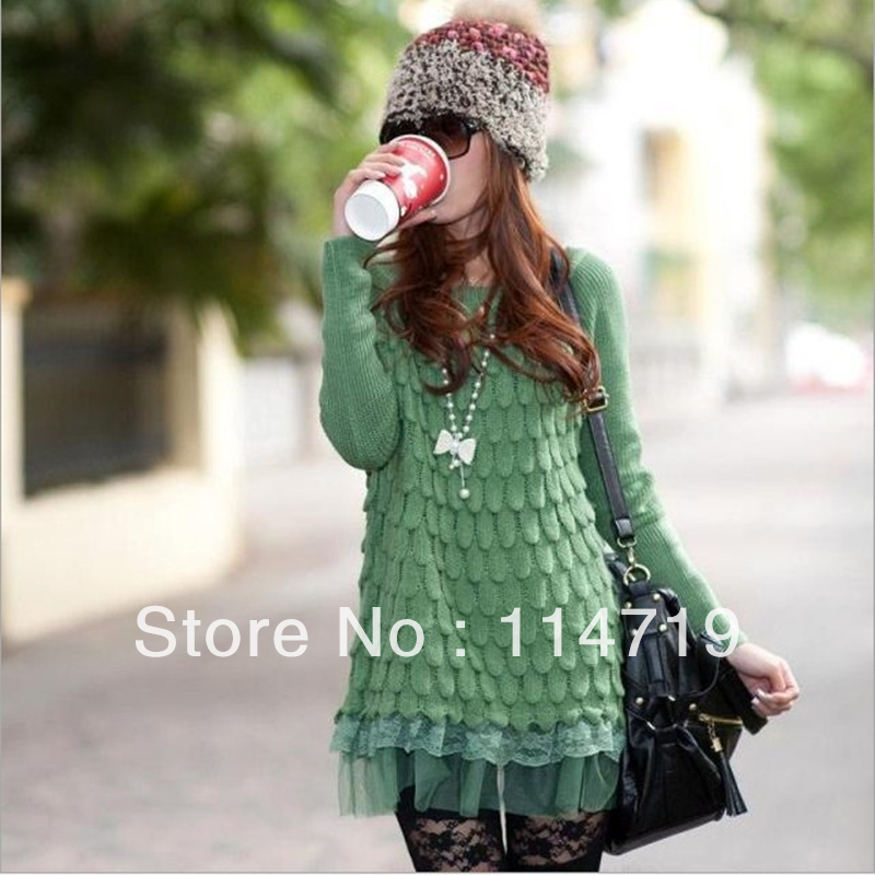 2013 New Fashion women clothing Korean Style knitwear stereo knitted o-neck long-sleeve sweater dress Free Shipping