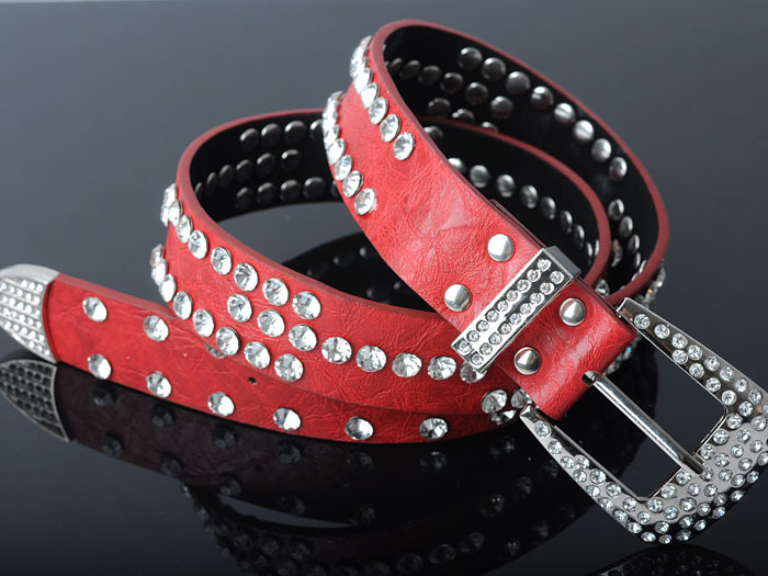 2013 New Fashion women's diamante Split Leather belt 2 Colors Free Shipping