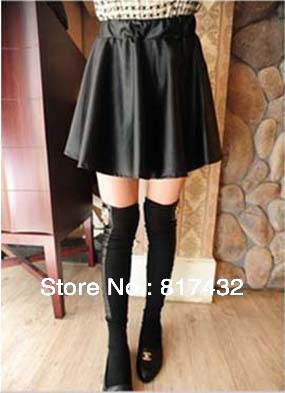 2013 new fashion women's elastic waist pu skirt sexy mini pleated skirts leather skirt Black and wine red free shipping LT072