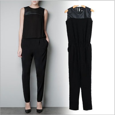 2013 New Fashion Women's Elegant Vintage Siamese Trousers Quality Slim Fit Sleeveless Back Split Chiffon Jumpsuits Casual Pants