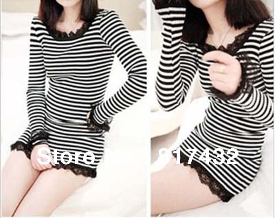 2013 new fashion women's lace hem long sleeve knitted sweater ladies' casual pullovers 2 colors free shipping LT076