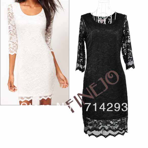 2013 NEW Fashion Women's Ladies Lace Dress Sexy Slim Fit 1/2 Sleeve Mini Dress 2Colors Free Shipping 9432